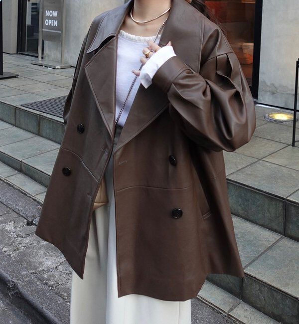  「【サイズ展開あり】レザーミドルコート」|その他|