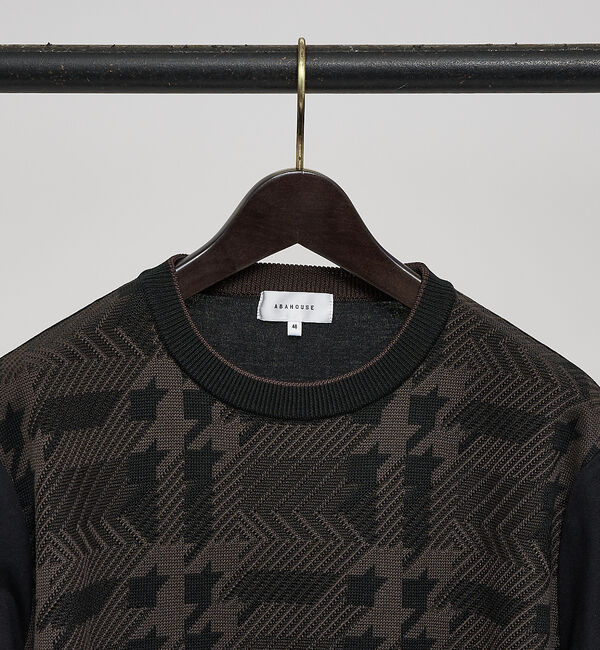 ABAHOUSE「【ハウンドトゥース柄】リラックスフィット コンビ Tシャツ」|Tシャツ・カットソー|