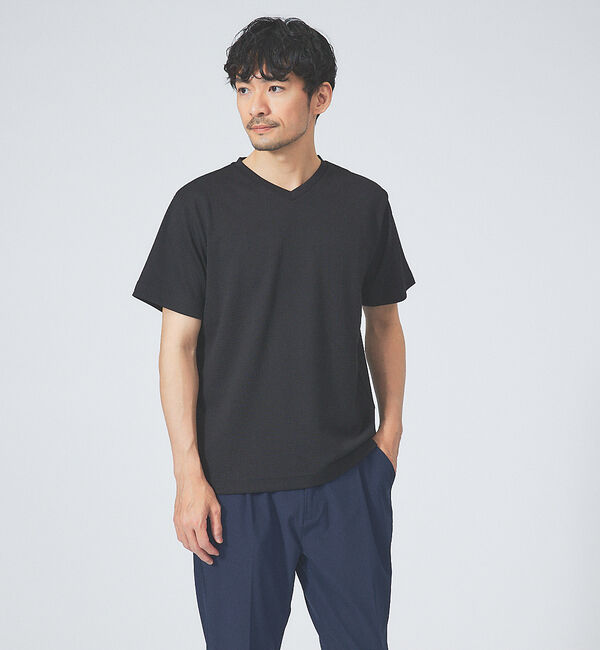 ABAHOUSE「【チェック柄】ジャガード Vネック 半袖 Tシャツ」|Tシャツ・カットソー|