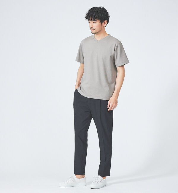 ABAHOUSE「【チェック柄】ジャガード Vネック 半袖 Tシャツ」|Tシャツ・カットソー|