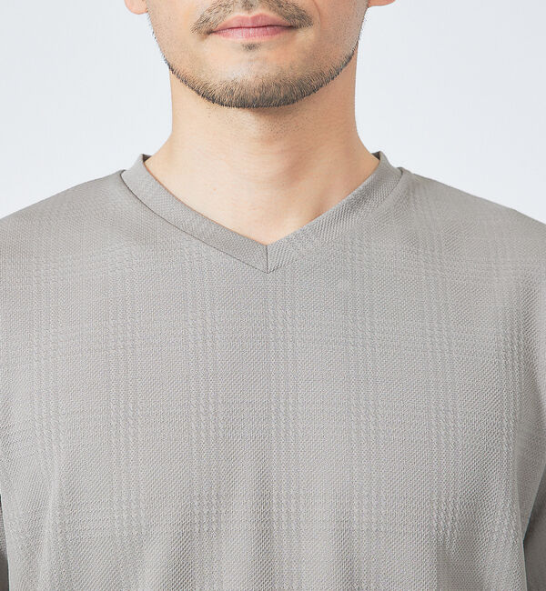 ABAHOUSE「【チェック柄】ジャガード Vネック 半袖 Tシャツ」|Tシャツ・カットソー|