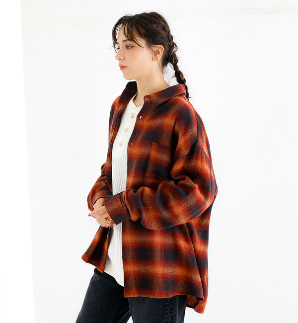 ABAHOUSE「【Revo./レボ】リラックスフィット オンブレチェック ネルシャツ/ユニセック」|シャツ・ブラウス|ワイン