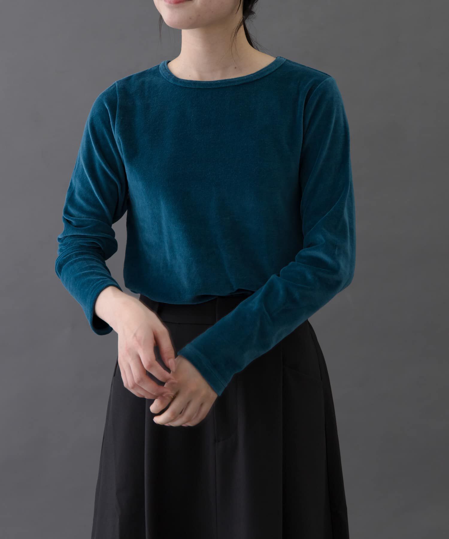 URBAN RESEARCH DOORS「FORK&SPOON　ベロアロングスリーブTシャツ」|Tシャツ・カットソー|ブルー