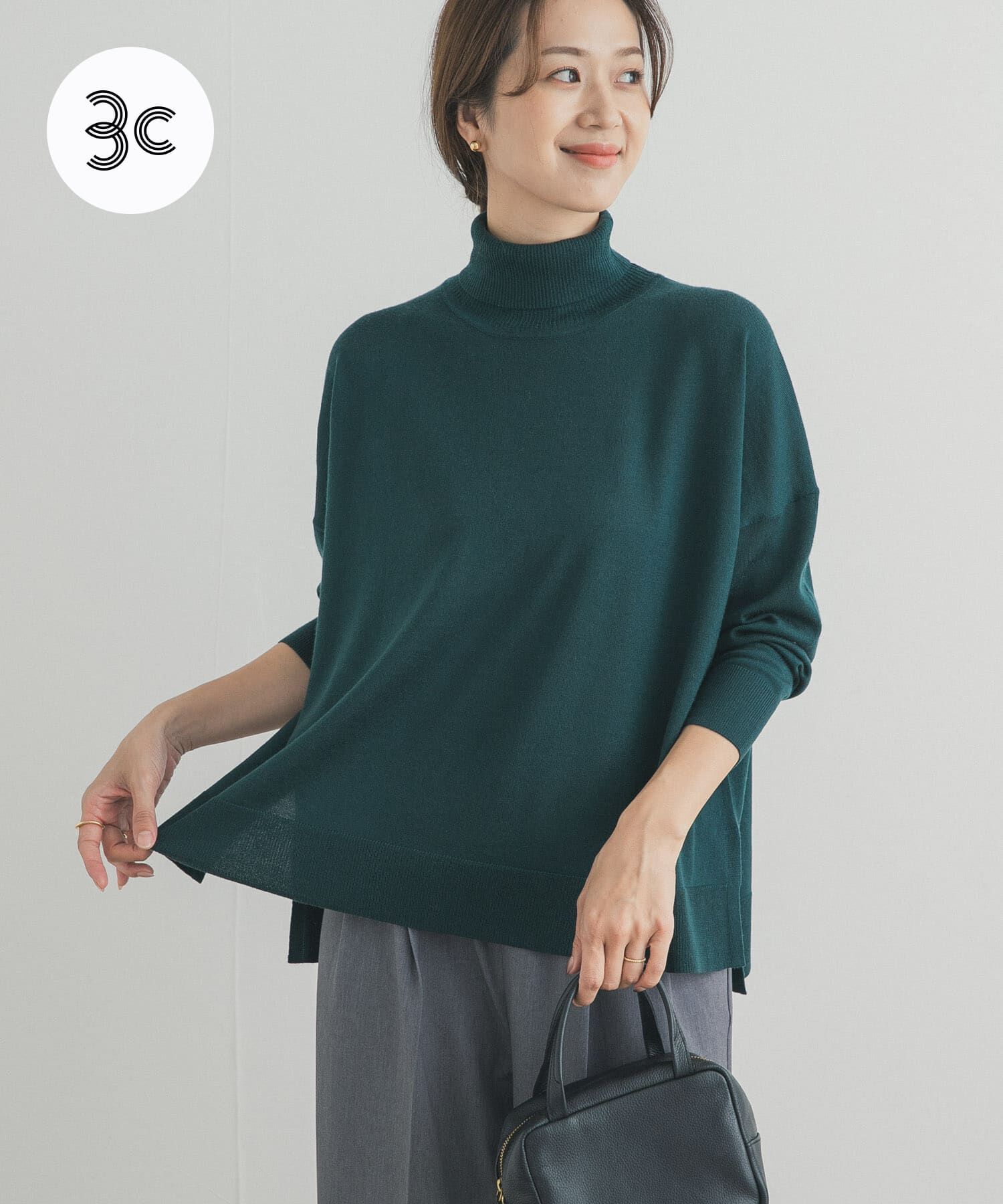 URBAN RESEARCH DOORS「ウォッシャブルウールタートルネックワイドプルオーバー」|ニット・セーター|グリーン