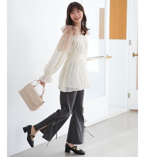 MAJESTICLEGON「ショルダーリボンオフショルチュニック」|シャツ・ブラウス|