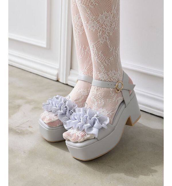  「ミルフィーユフリル厚底サンダル」|サンダル|L／グレー