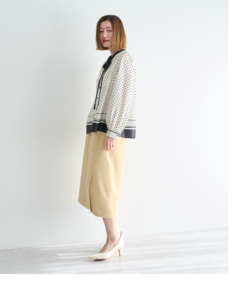 YECCA VECCA「ドットパネル柄リボンブラウス」|シャツ・ブラウス|