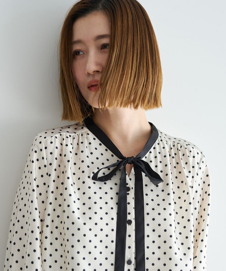 YECCA VECCA「ドットパネル柄リボンブラウス」|シャツ・ブラウス|