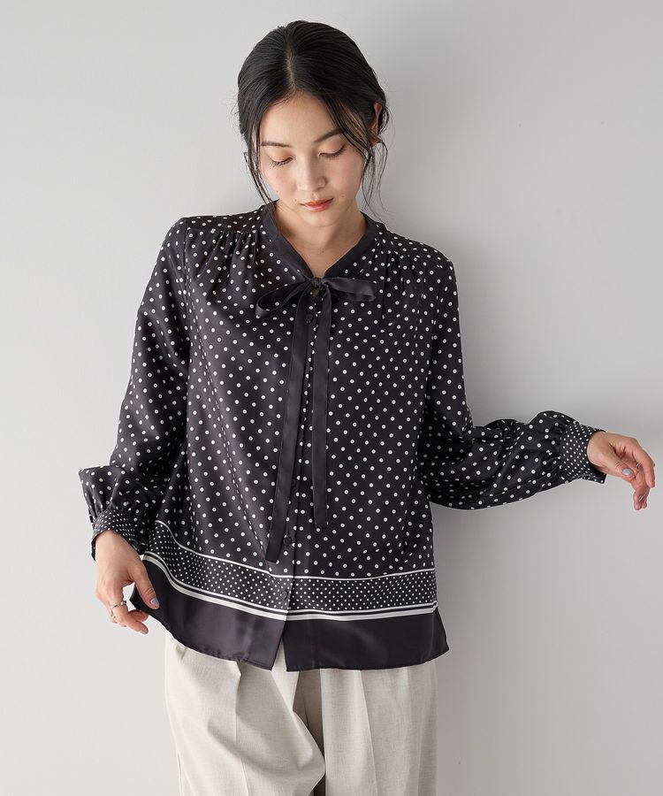 YECCA VECCA「ドットパネル柄リボンブラウス」|シャツ・ブラウス|Black