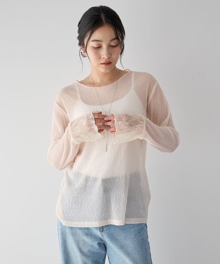YECCA VECCA「袖レースシアートップス」|Tシャツ・カットソー|