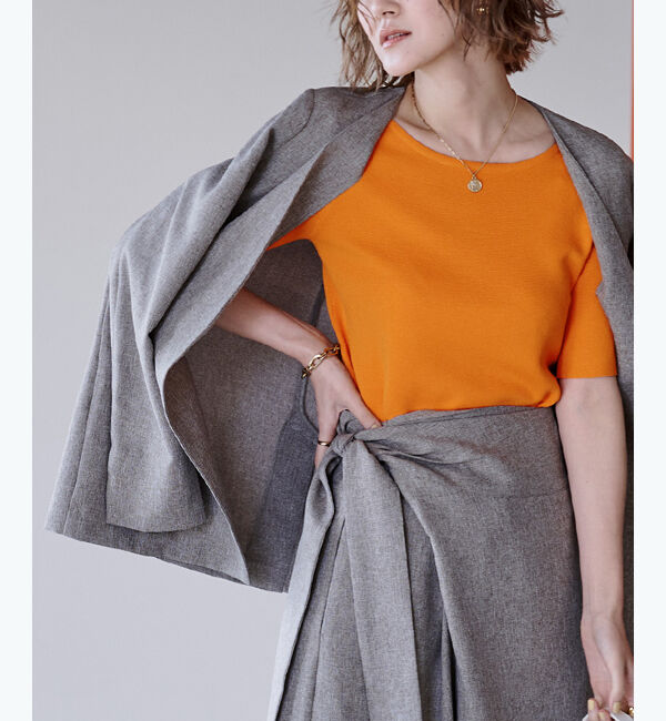 ur's「サマーニットオープンネックニットトップス」|ニット・セーター|オレンジ