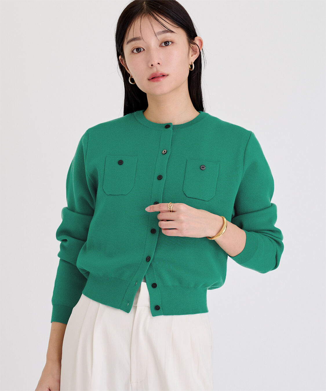 ur's「胸ポケットニットカーディガン」|ニット・セーター|グリーン