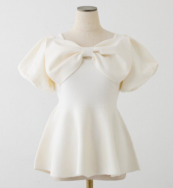  「リボンニットチュニック」|ニット・セーター|オフホワイト