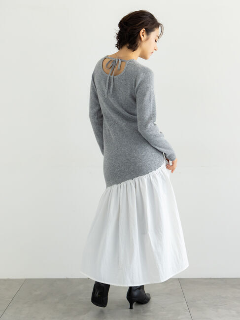 Te chichi「【宮本茉由着用】リブニットドッキングアシメワンピース」|ワンピース|グレー