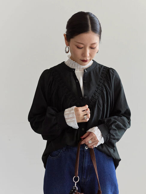 Samansa Mos2 blue「切替タックブラウス」|シャツ・ブラウス|