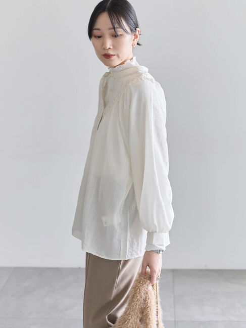 Samansa Mos2 blue「切替タックブラウス」|シャツ・ブラウス|