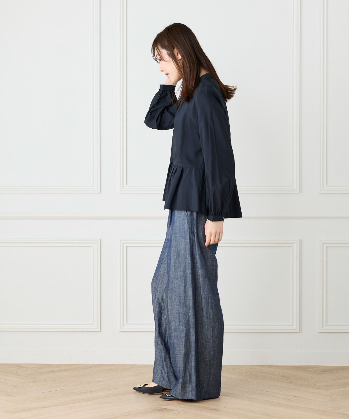 Le Souk「《大きいサイズ》バンドカラーペプラムブラウス」|シャツ・ブラウス|