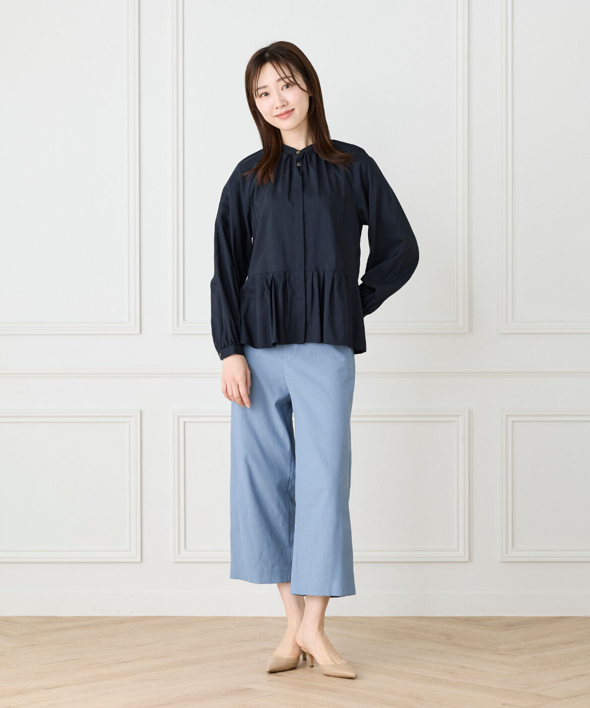 Le Souk「《大きいサイズ》バンドカラーペプラムブラウス」|シャツ・ブラウス|