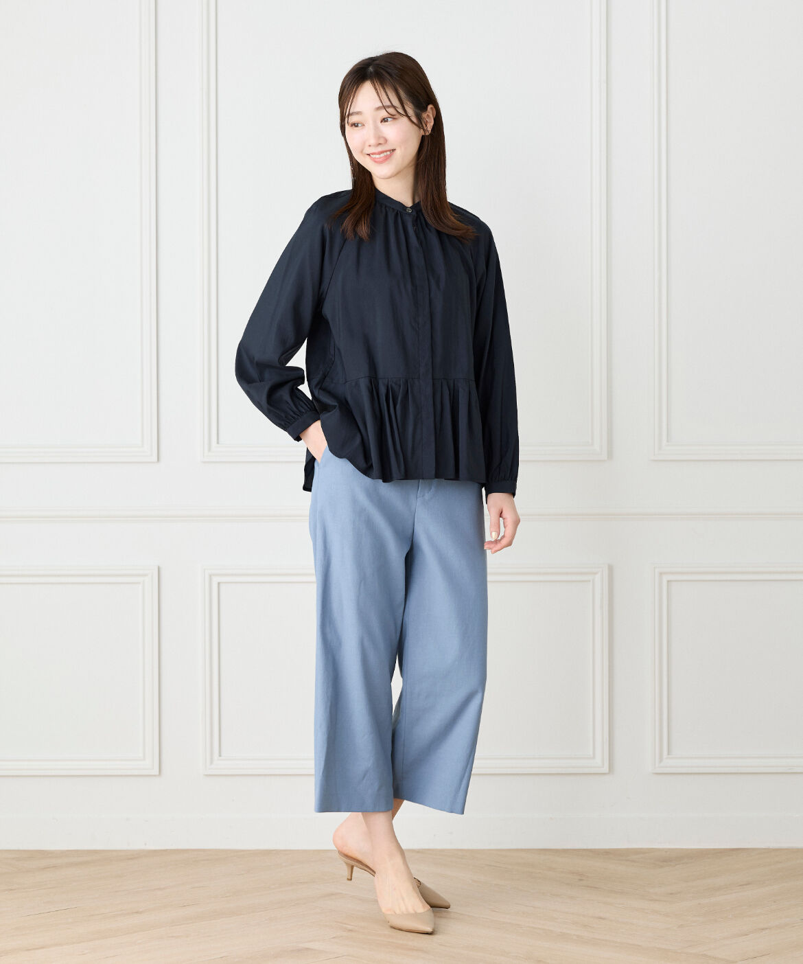 Le Souk「《大きいサイズ》バンドカラーペプラムブラウス」|シャツ・ブラウス|