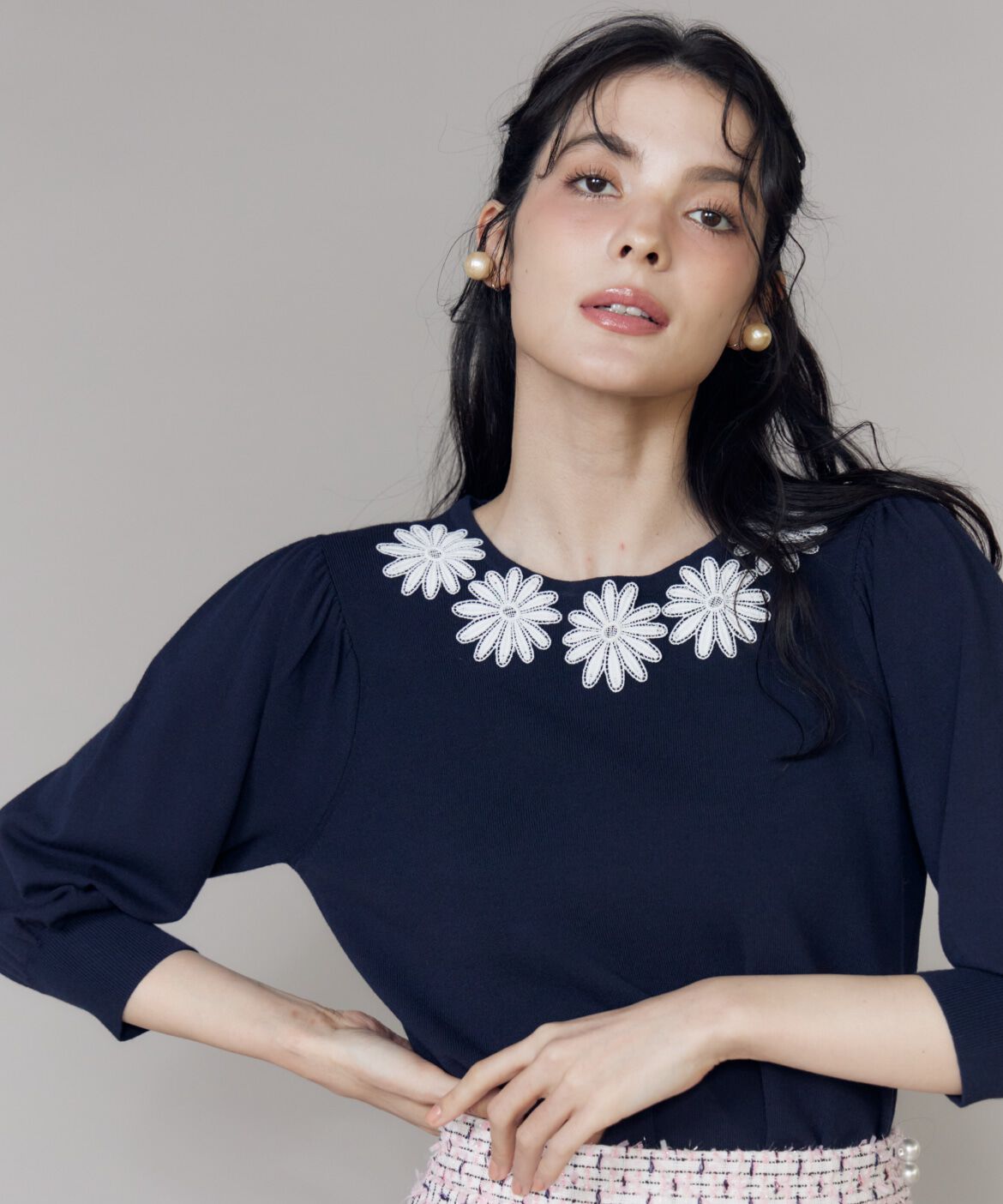 Maglie le cassetto「モチーフレースニットプルオーバー」|ニット・セーター|