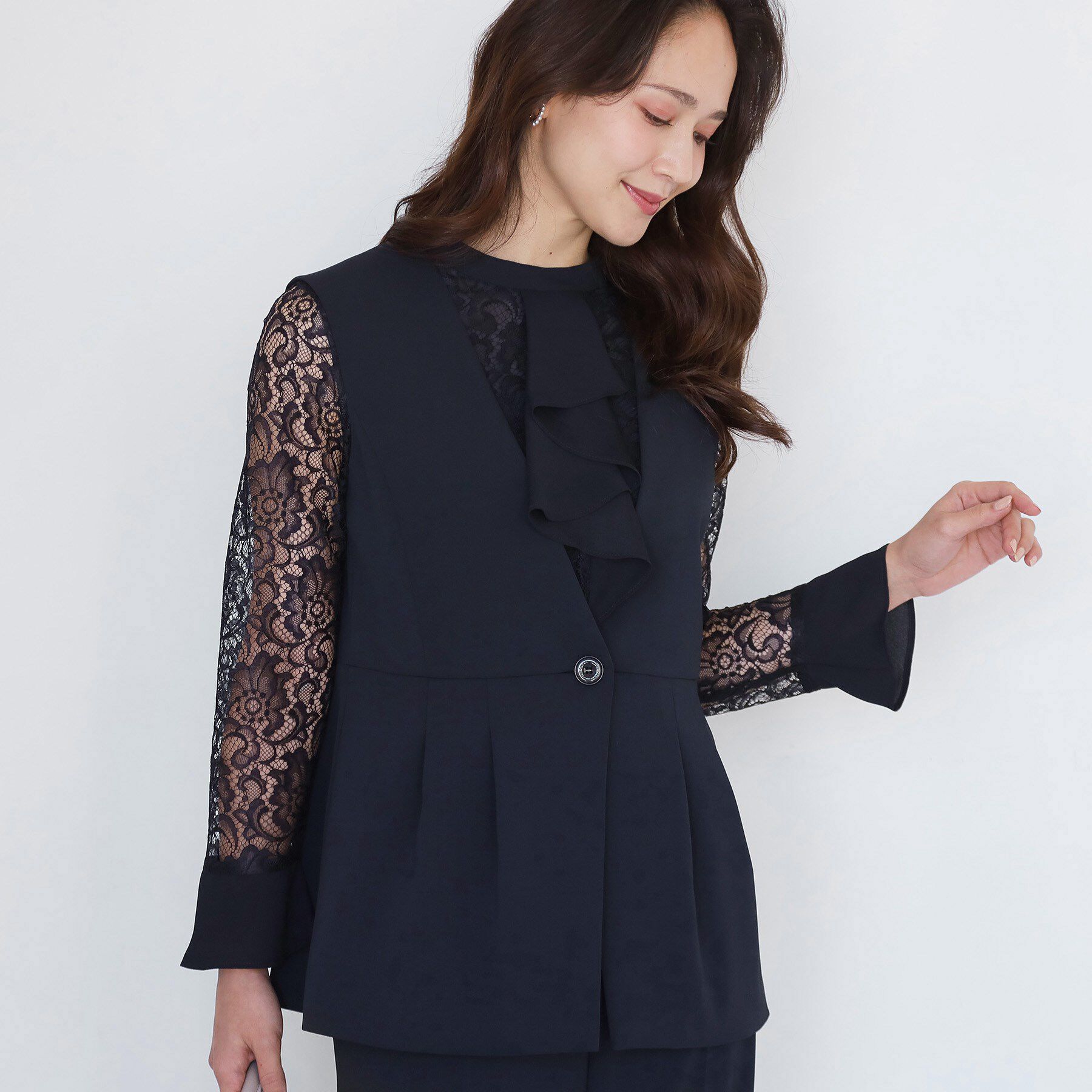 COUP DE CHANCE「【手洗い可／日本製／伸縮性／セットアップ可】カラーレスのジレ」|ベスト・ジレ|ネイビー(094)