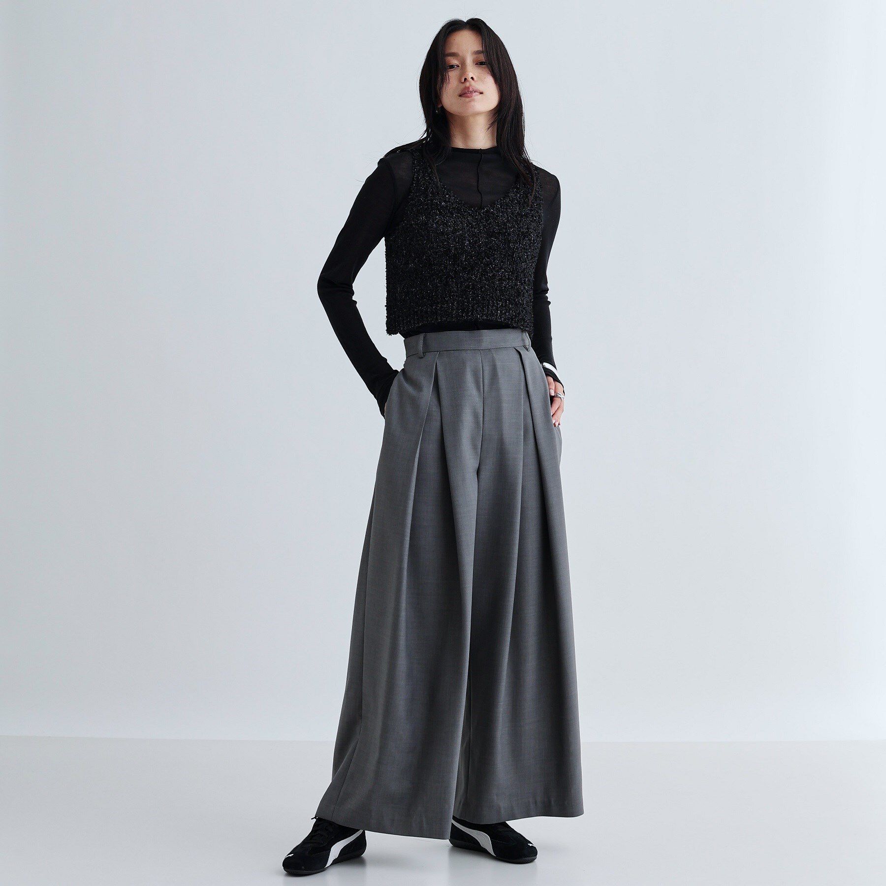 GALLEST「タックワイドパンツ」|その他|チャコールグレー(0