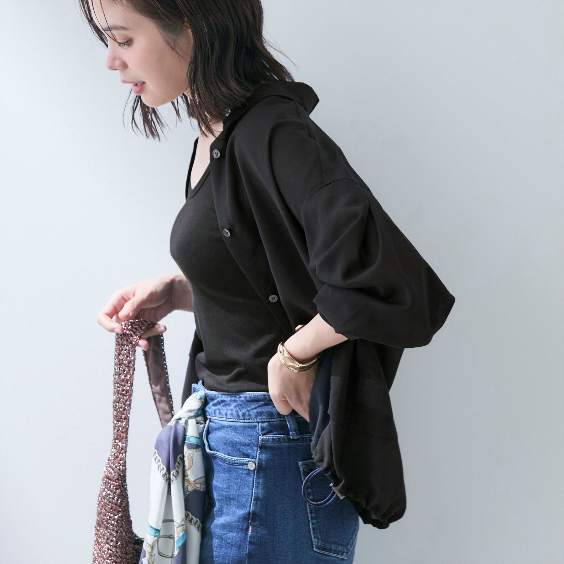 INDIVI「【洗える／2WAY】ドロスト付 シアーシャンブレーシャツ」|シャツ・ブラウス|