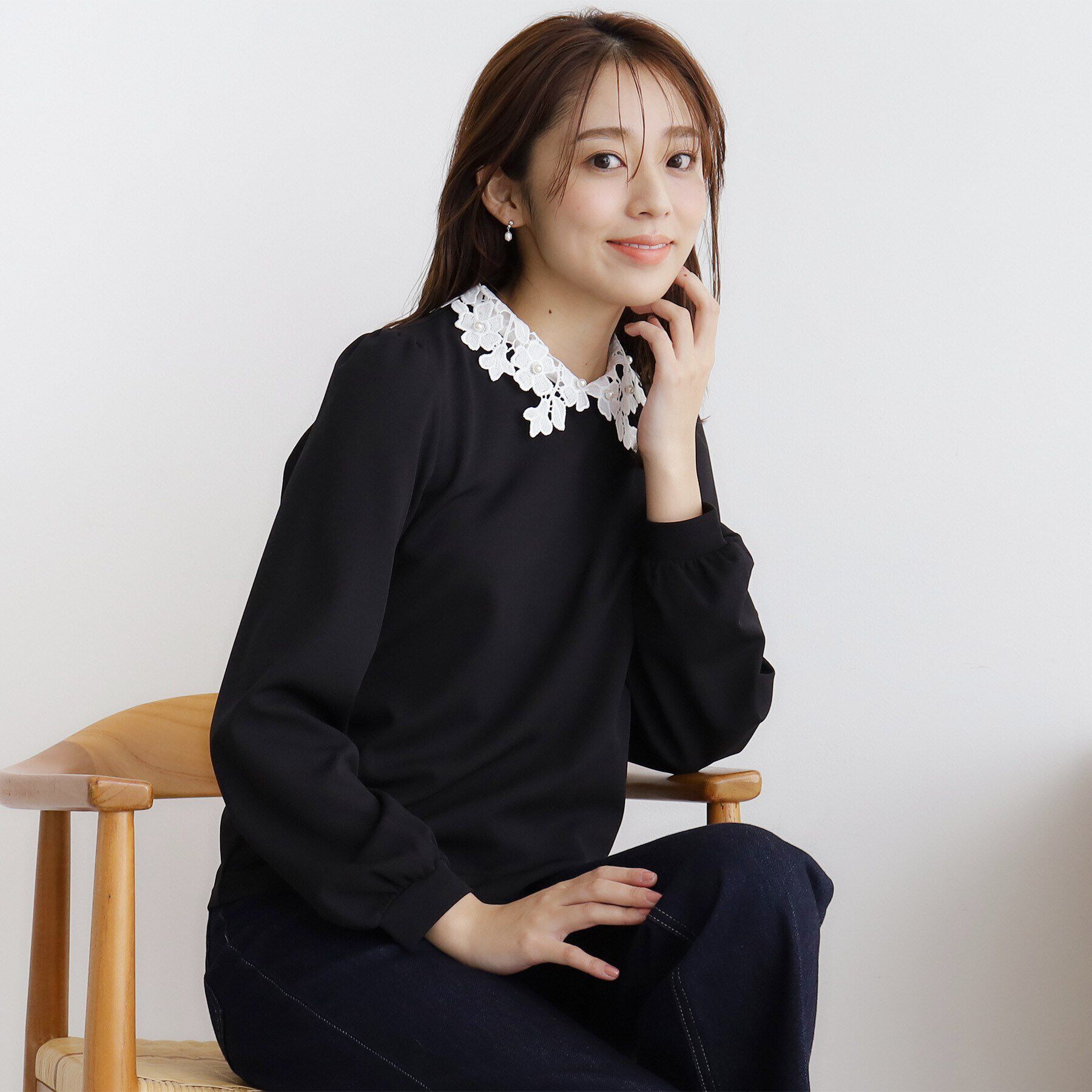 index「衿取り外し２WAY フラワーカラートップス【洗濯機洗い可/ストレッチ】」|シャツ・ブラウス|ブラック(019)