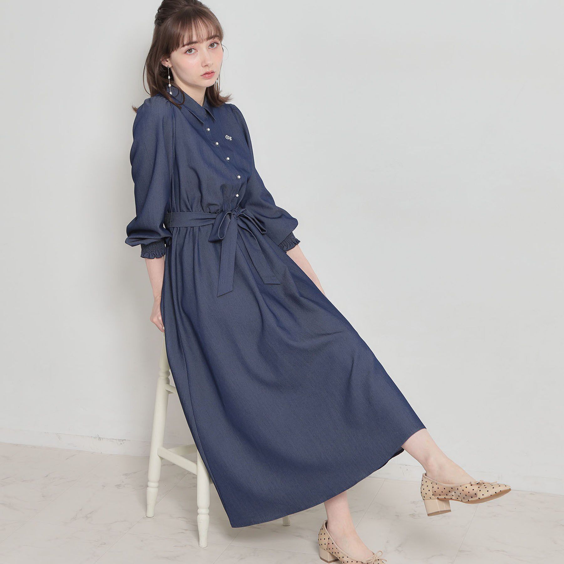 Couture broach「【洗える】ロゴエンブロ シャツワンピース」|ワンピース|ネイビー(094)