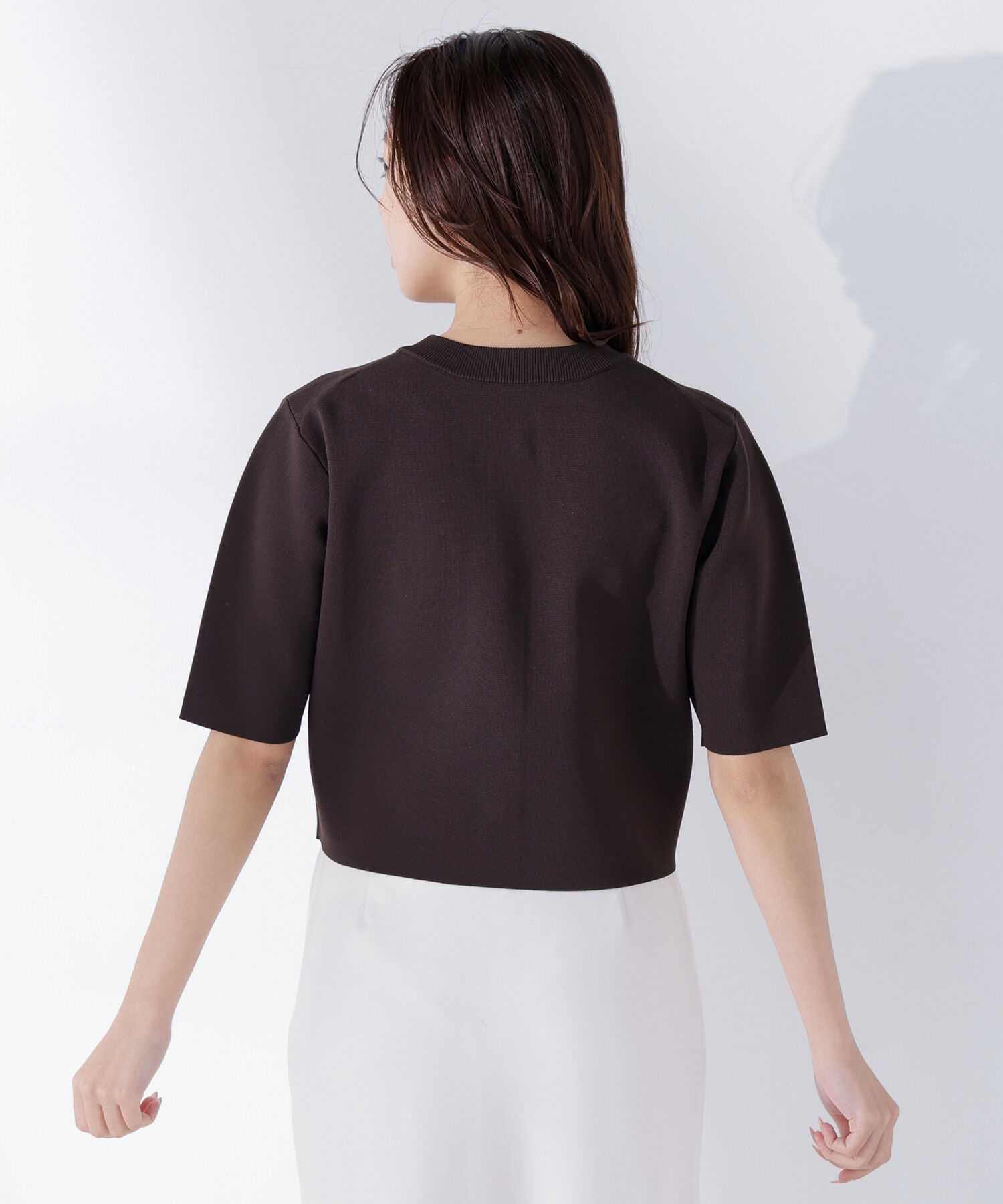  「エンブレムボタンニットジャケット半袖」|ニット・セーター|