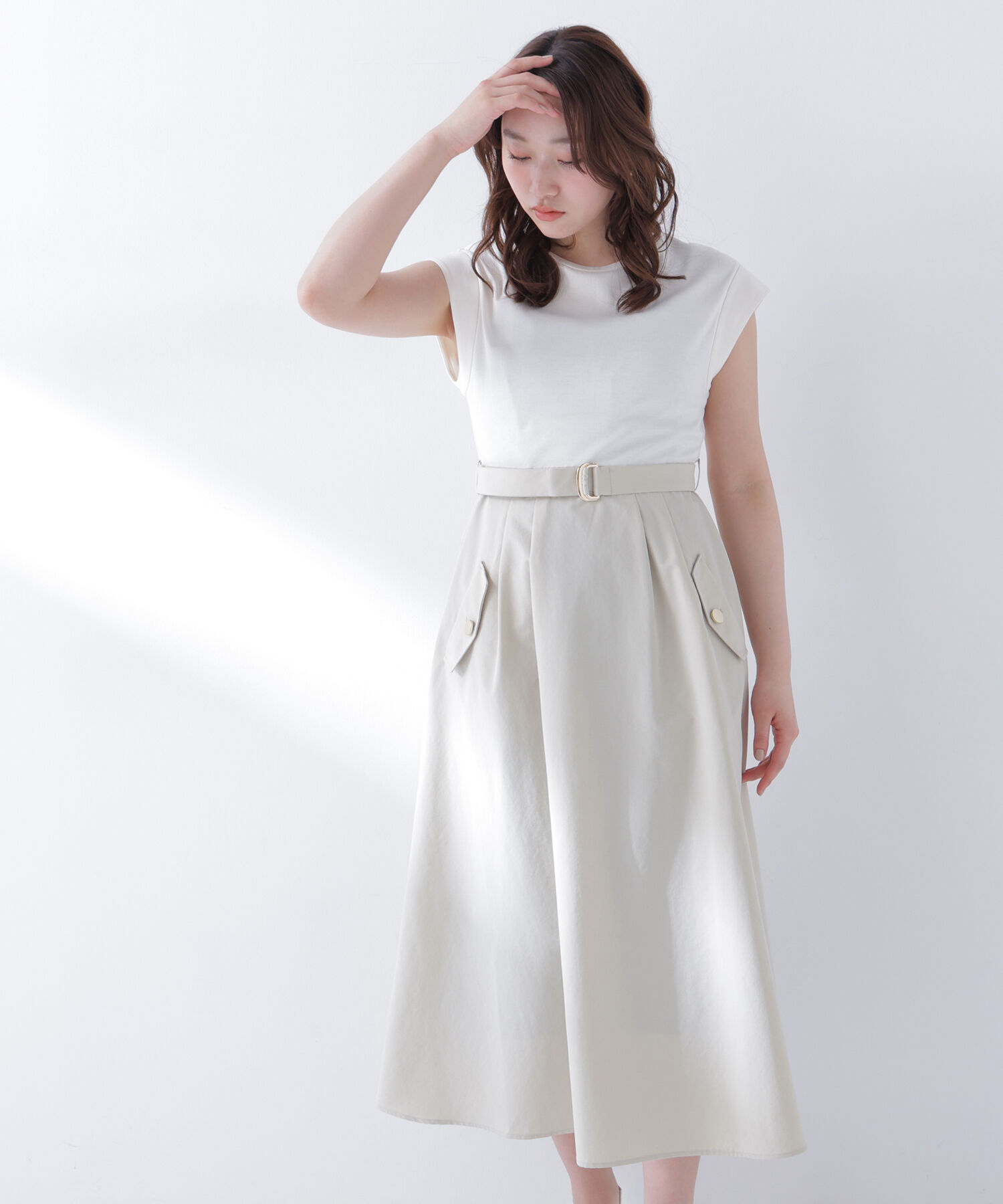  「フレンチスリーブドッキングワンピース」|ワンピース|ベージュ系2