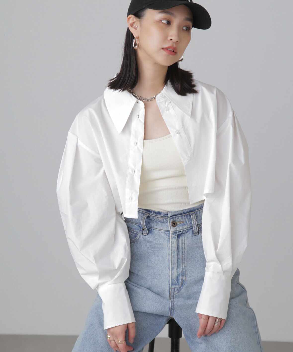  「ショート丈タックボリュームスリーブシャツ」|シャツ・ブラウス|