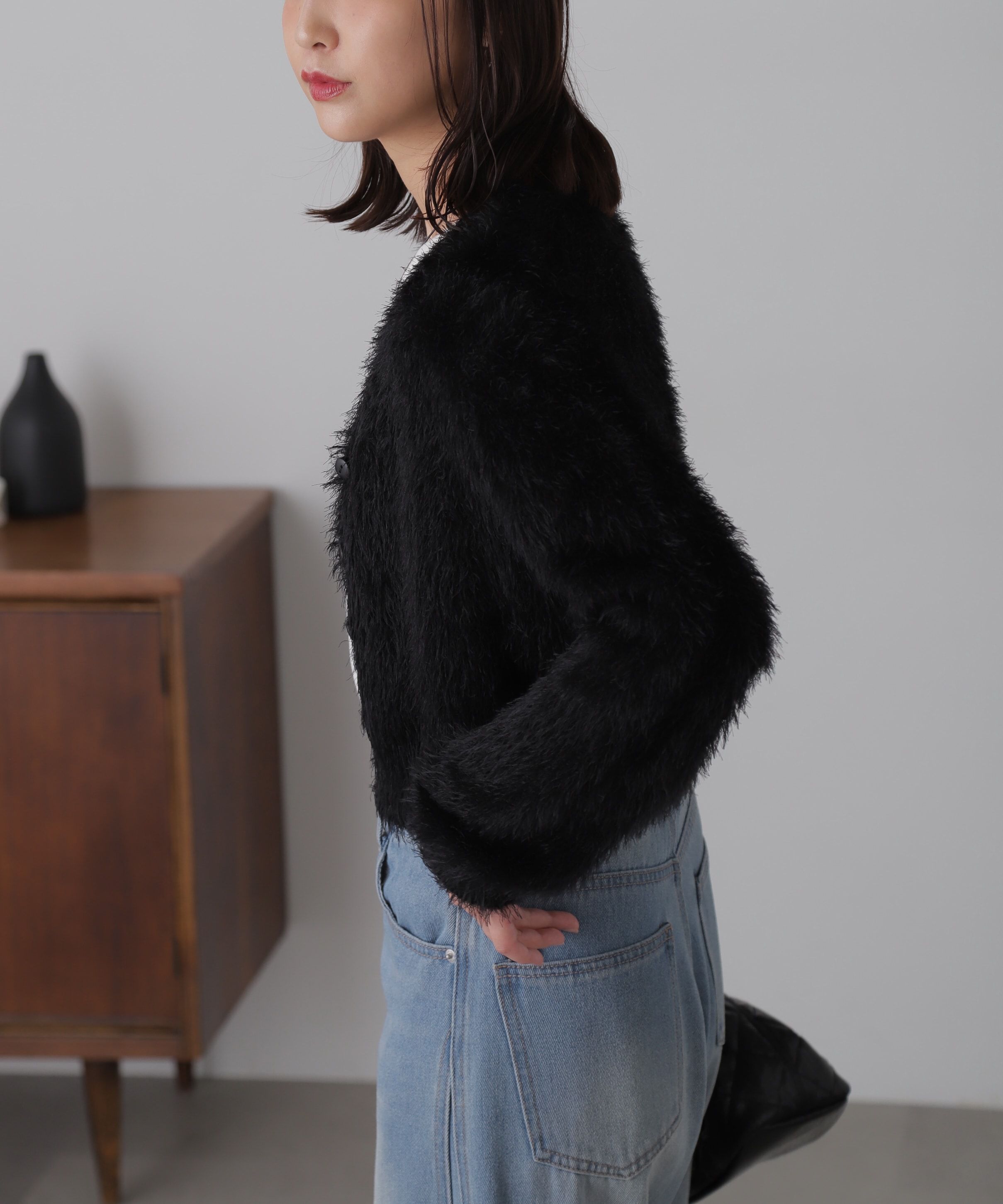  「Vネックフェザーショート丈カーディガン」|ニット・セーター|