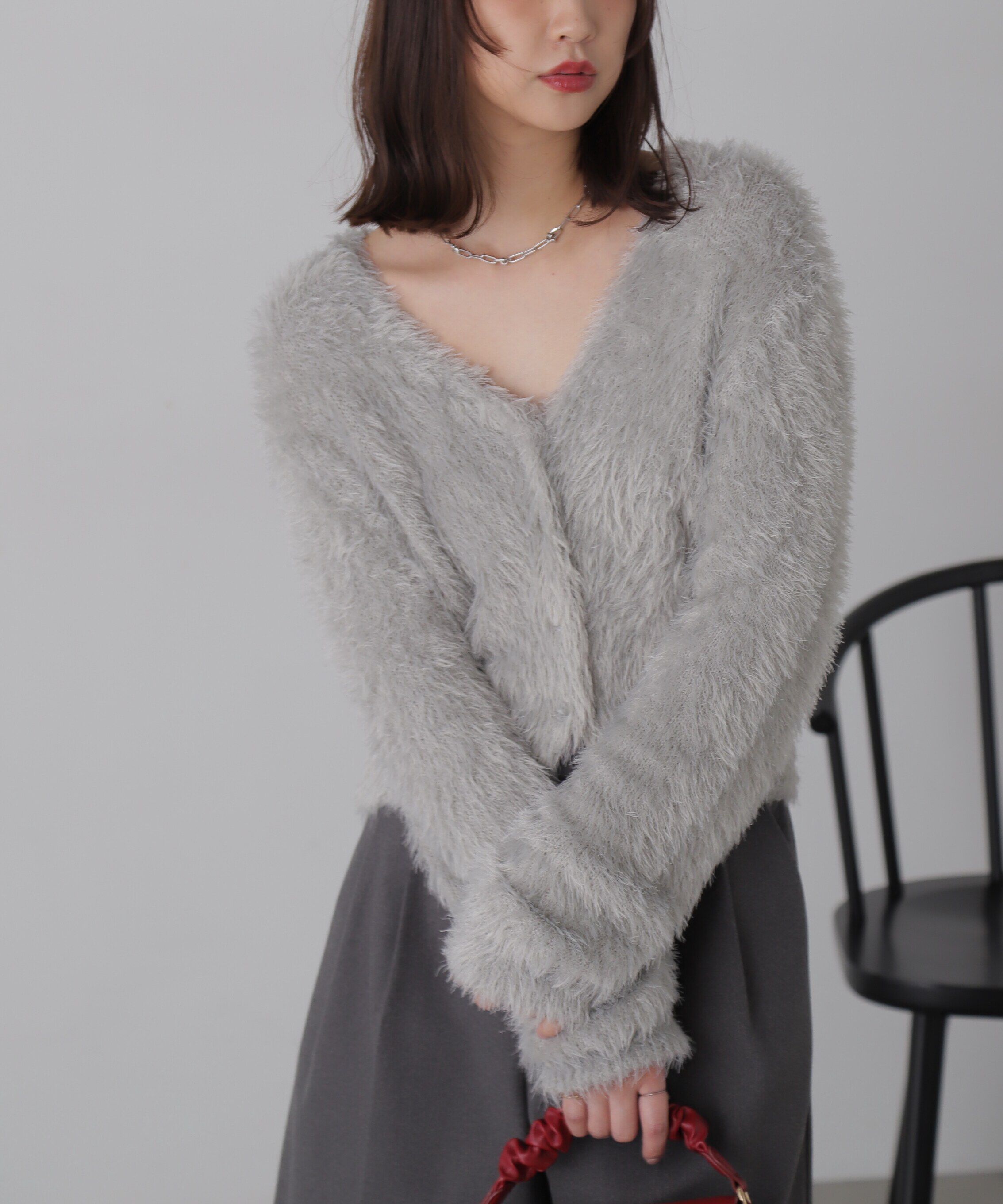  「Vネックフェザーショート丈カーディガン」|ニット・セーター|