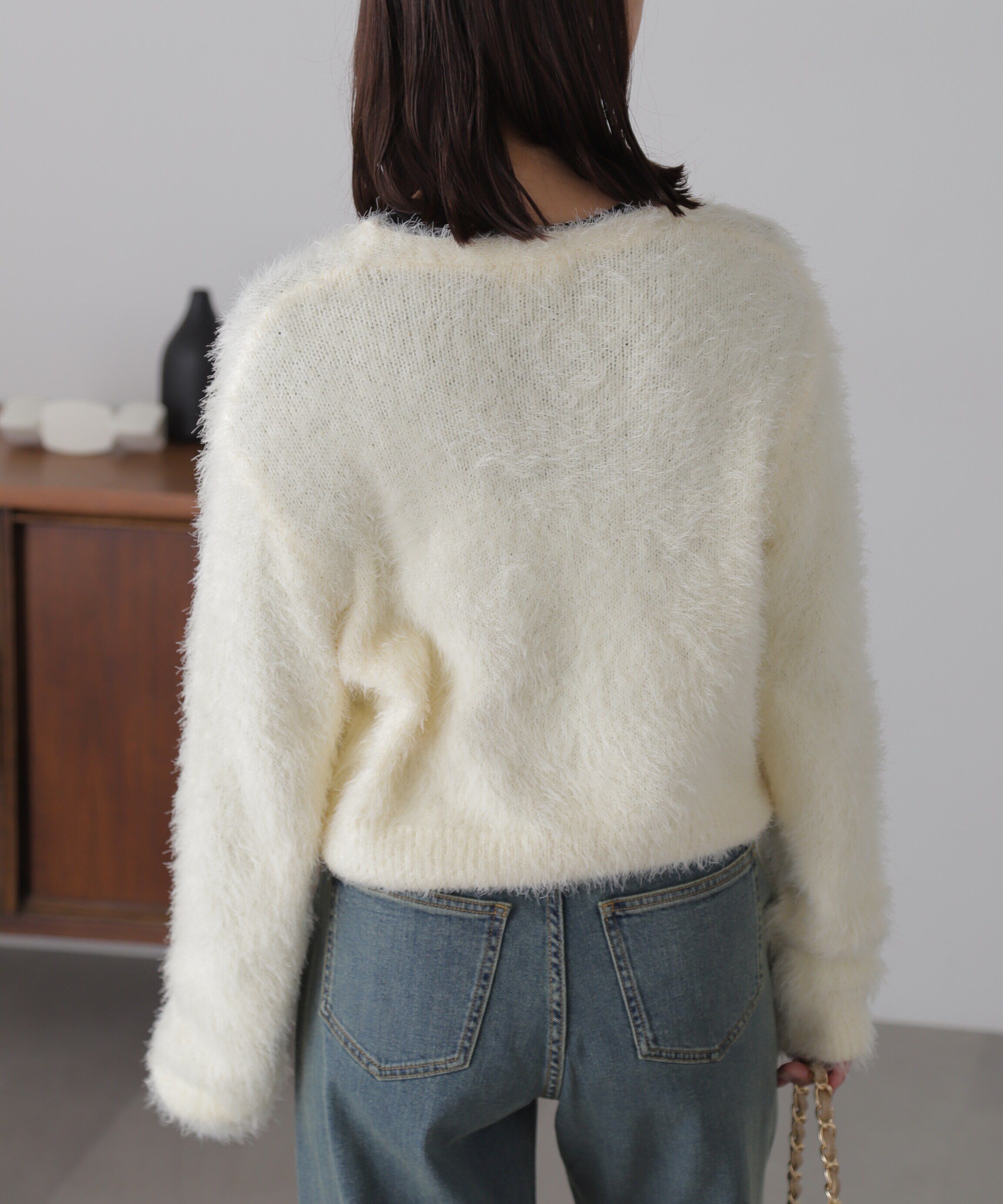  「Vネックフェザーショート丈カーディガン」|ニット・セーター|