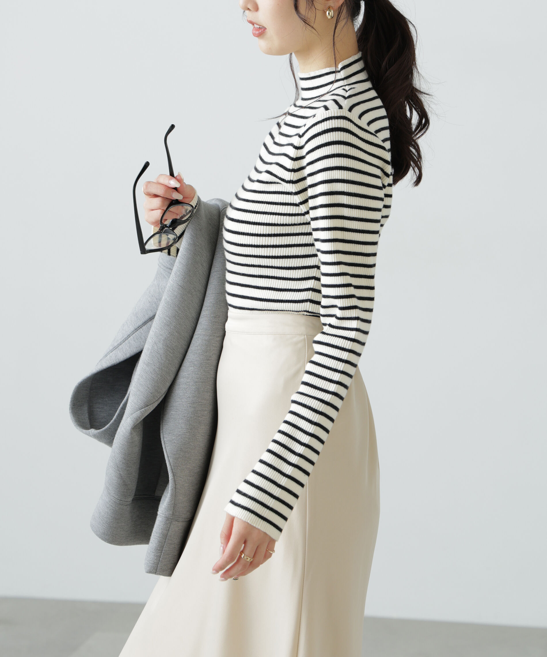  「〈洗える〉マシンウォッシャブルボトルネックリブニット」|ニット・セーター|