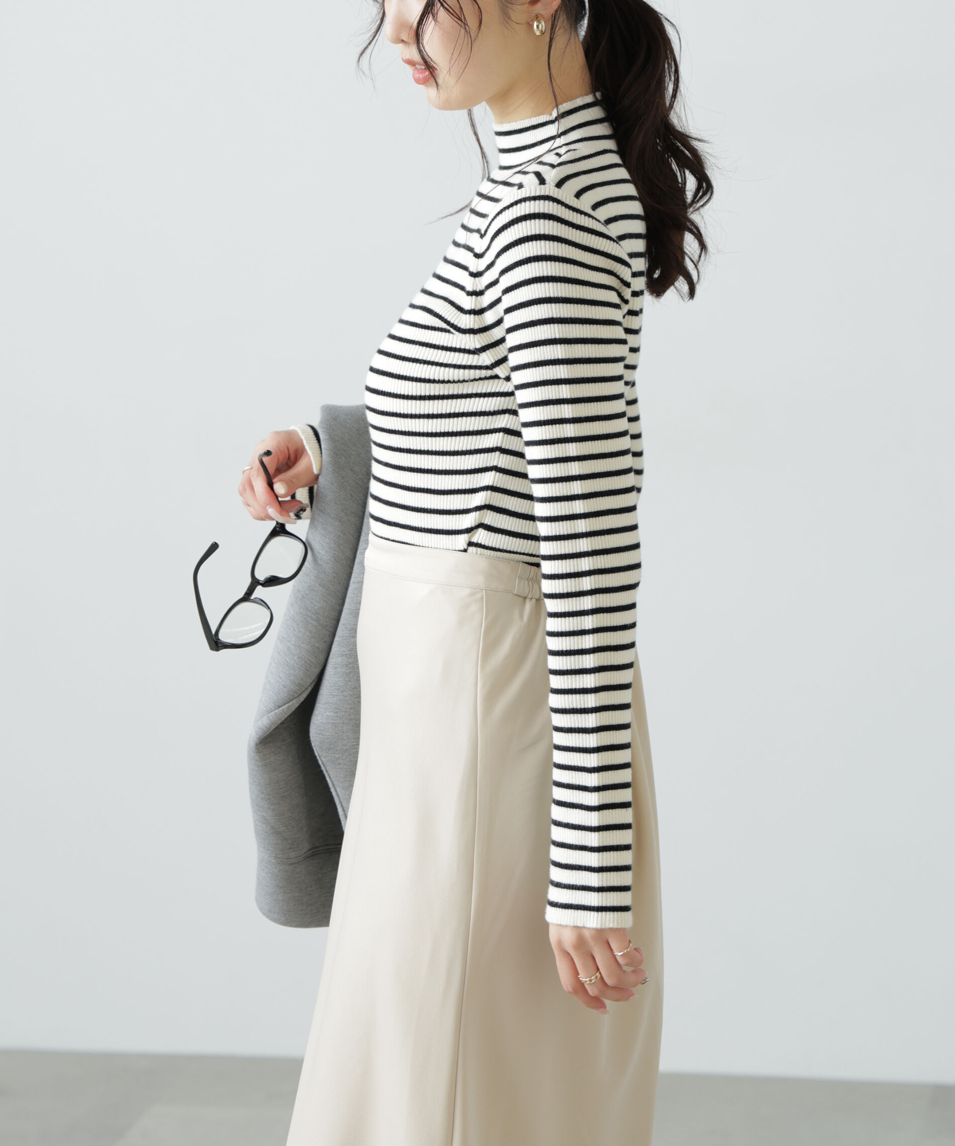  「〈洗える〉マシンウォッシャブルボトルネックリブニット」|ニット・セーター|