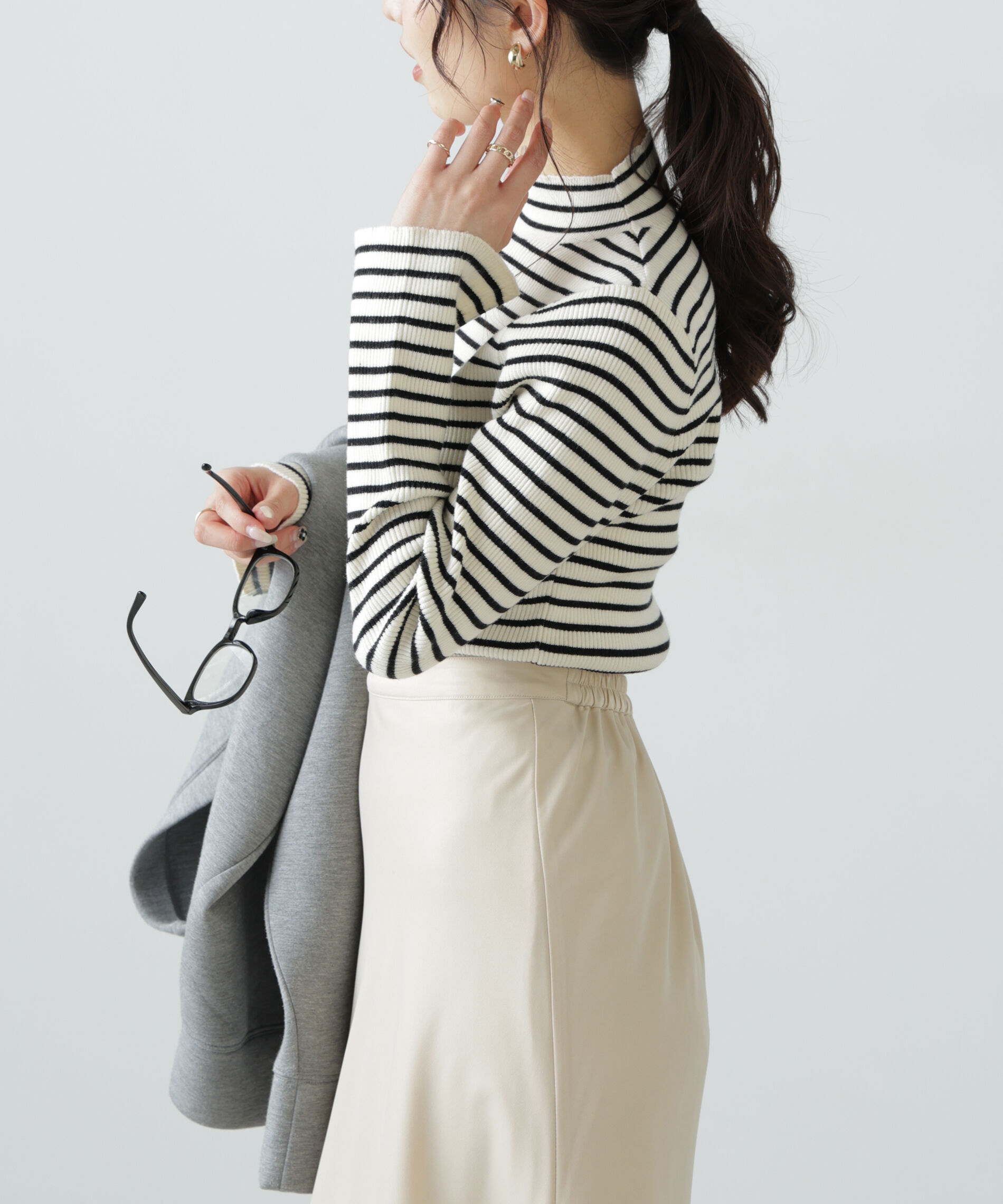  「〈洗える〉マシンウォッシャブルボトルネックリブニット」|ニット・セーター|