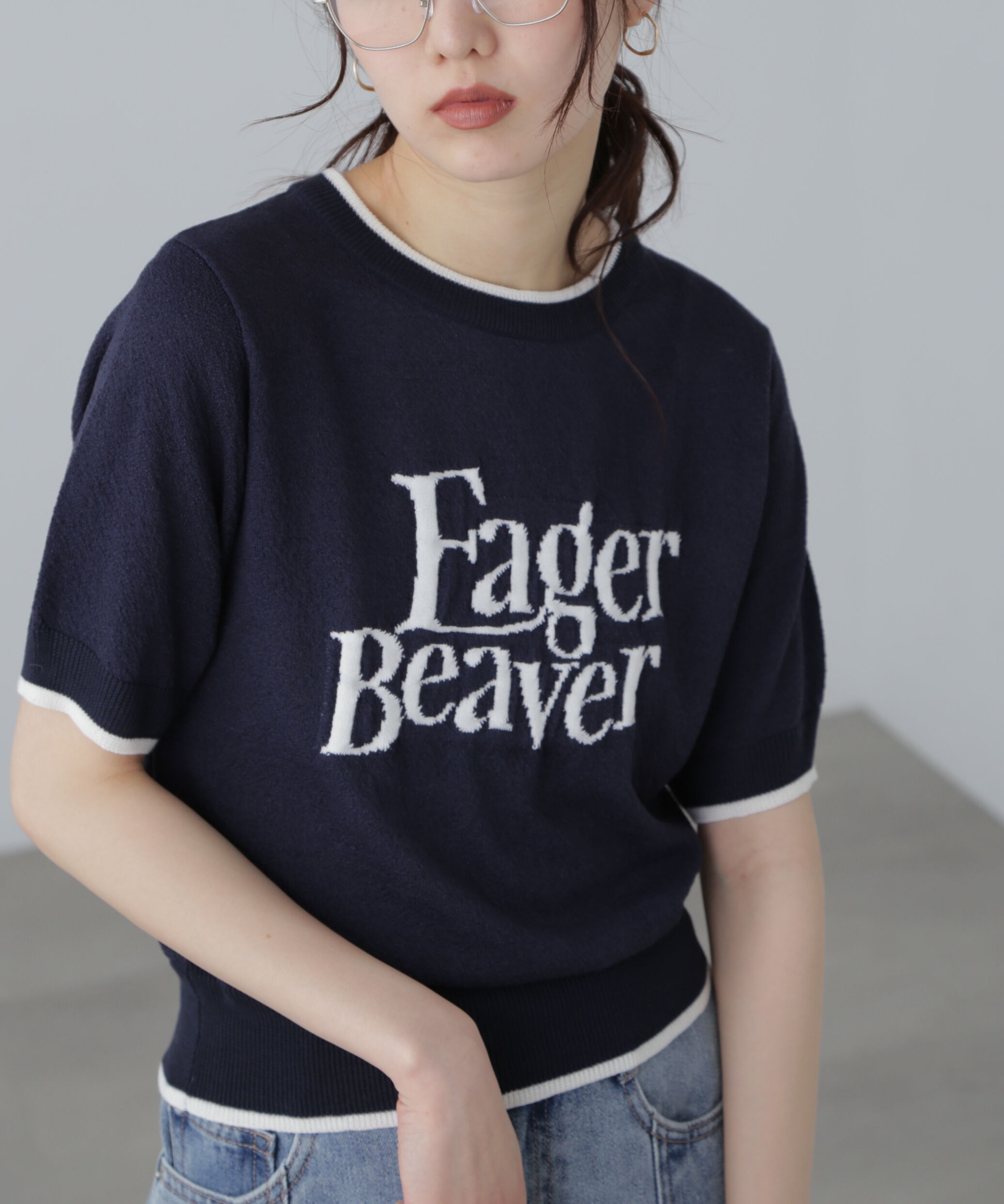  「配色ラインロゴニット」|ニット・セーター|