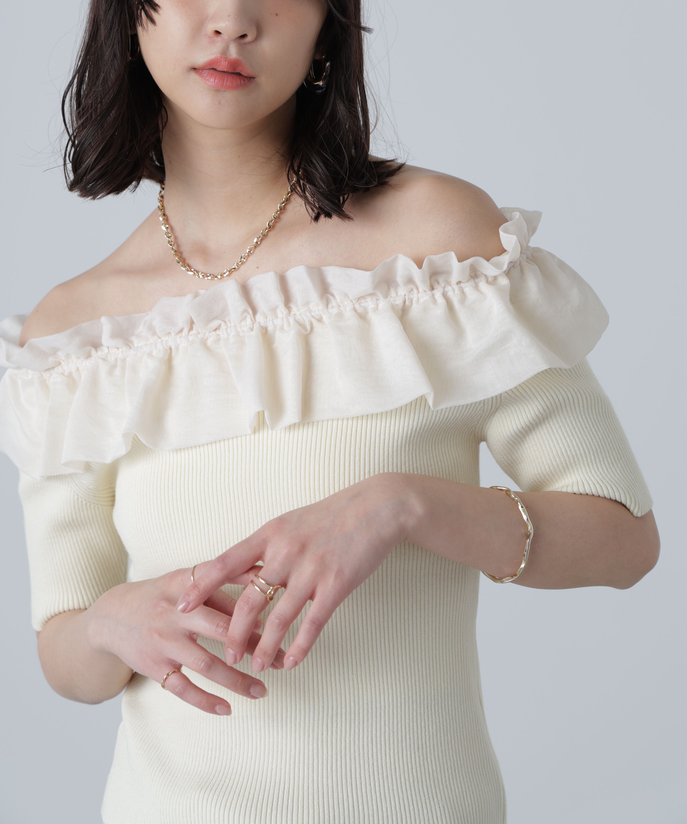  「布帛ドッキングオフショルニット」|ニット・セーター|