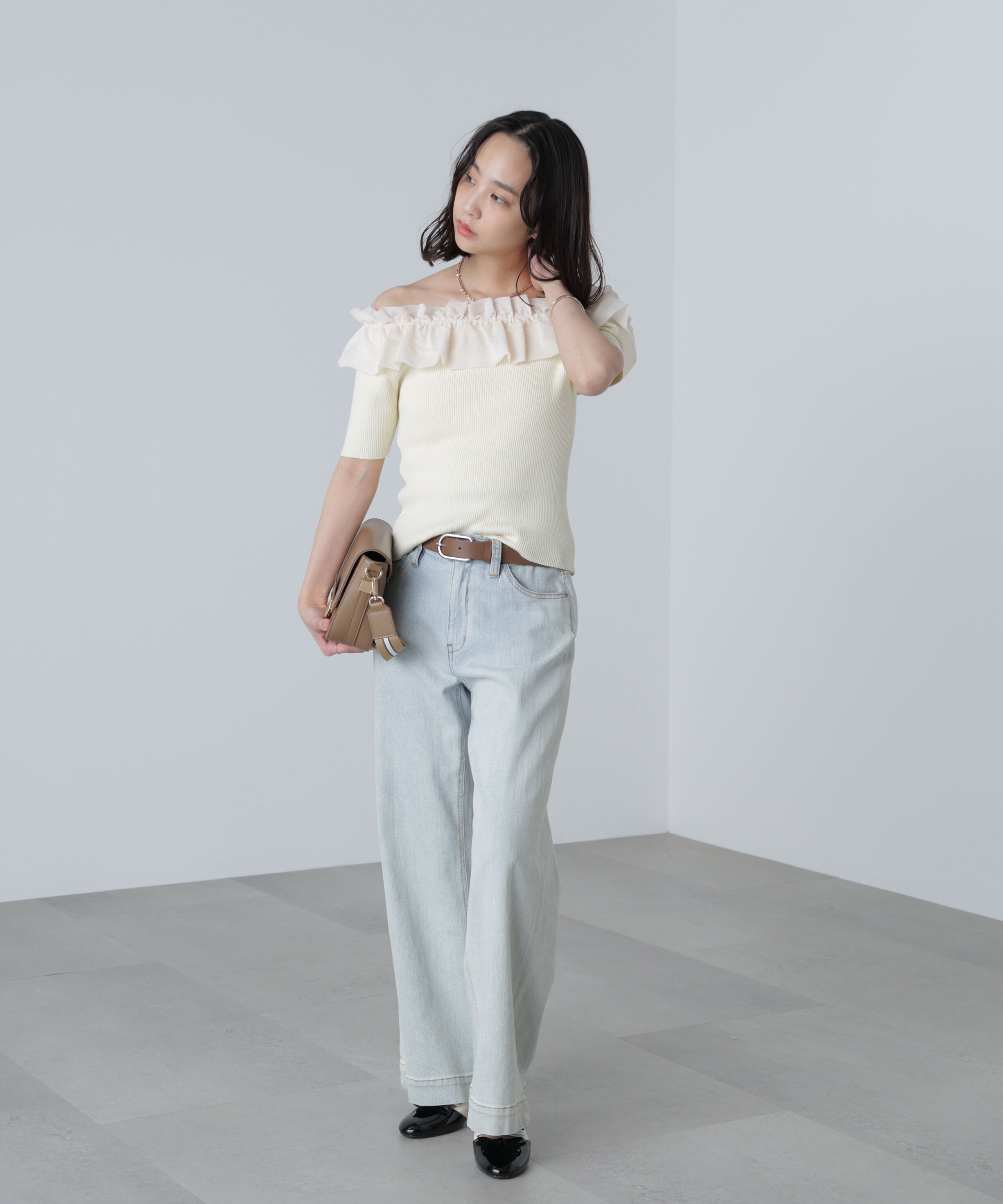  「布帛ドッキングオフショルニット」|ニット・セーター|