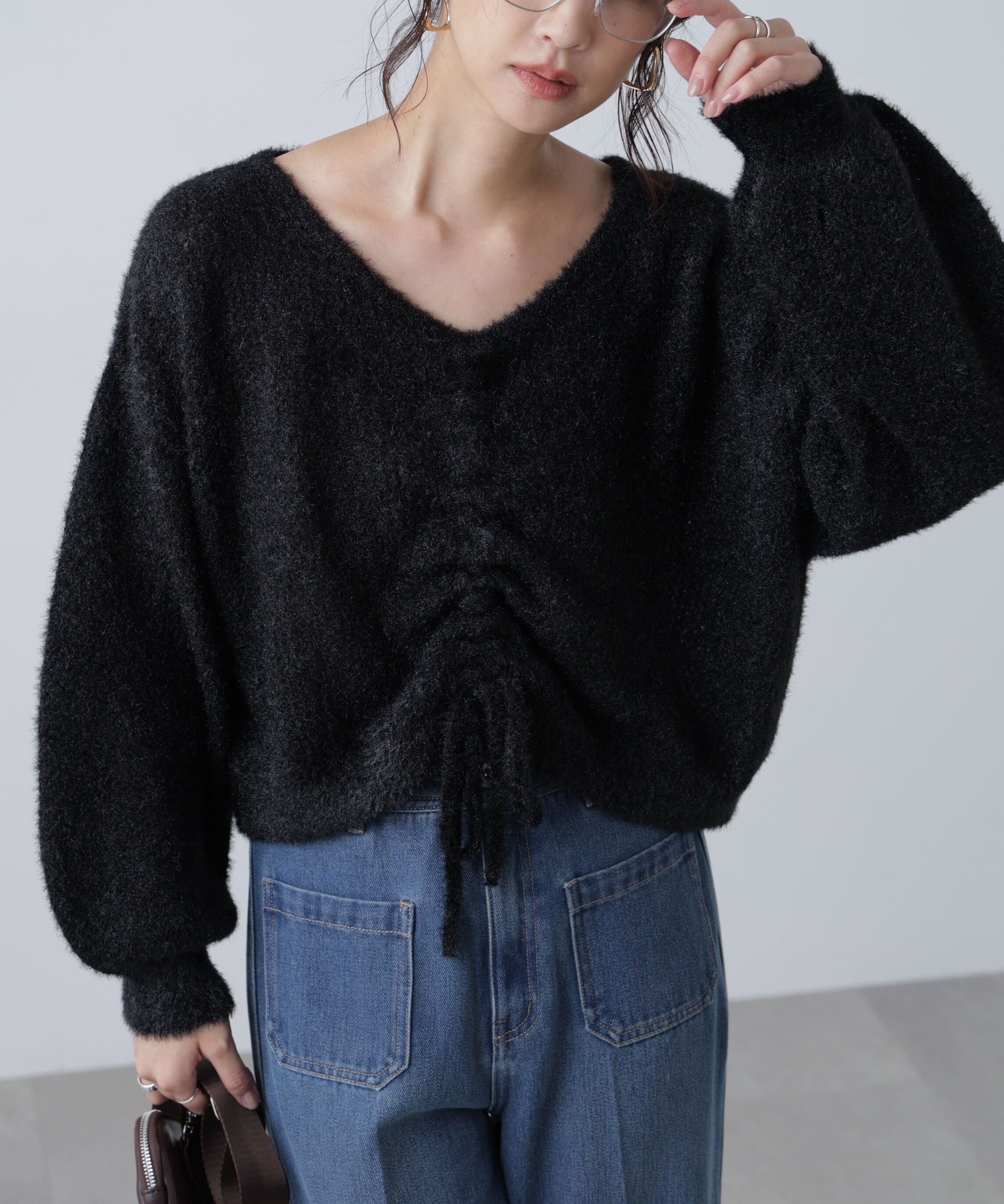  「前後2WAYドロストショート丈ニット」|ニット・セーター|ブラック