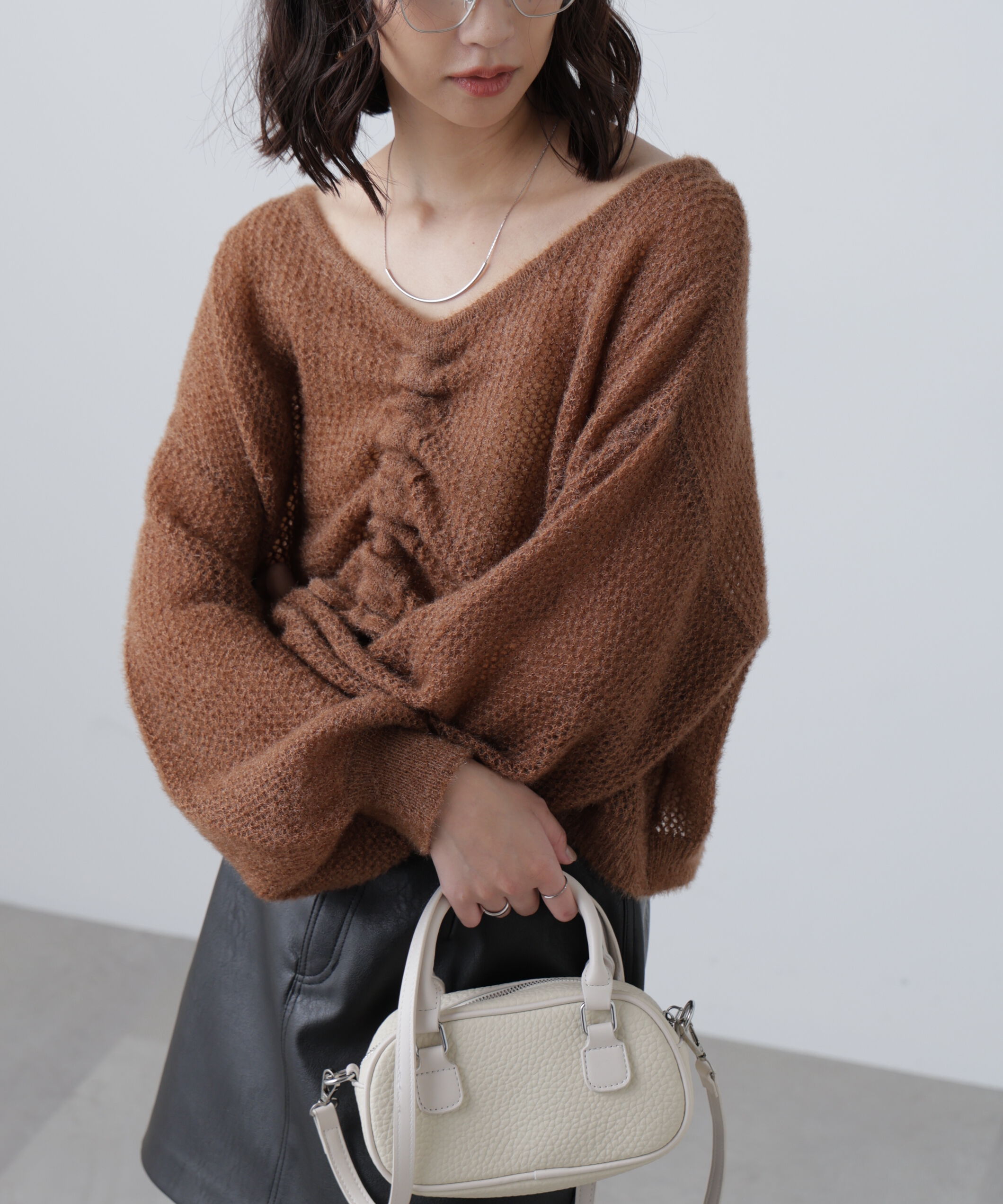  「前後2WAYドロストショート丈ニット」|ニット・セーター|ブラウン