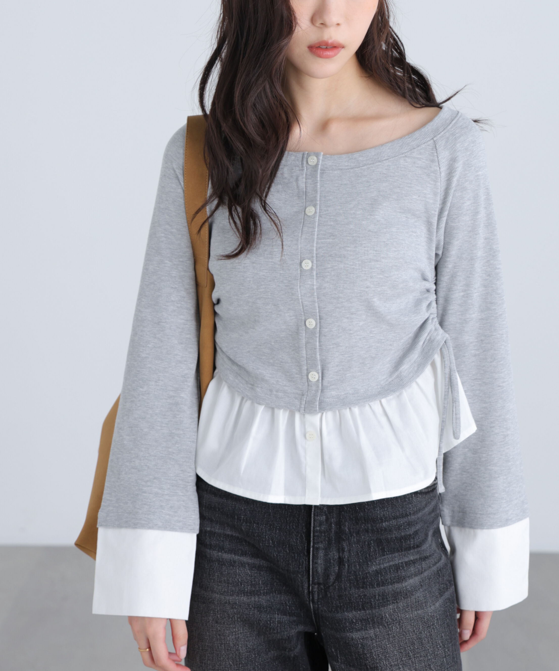  「布帛ドッキングサイドシャーリングカットソー」|Tシャツ・カットソー|グレー