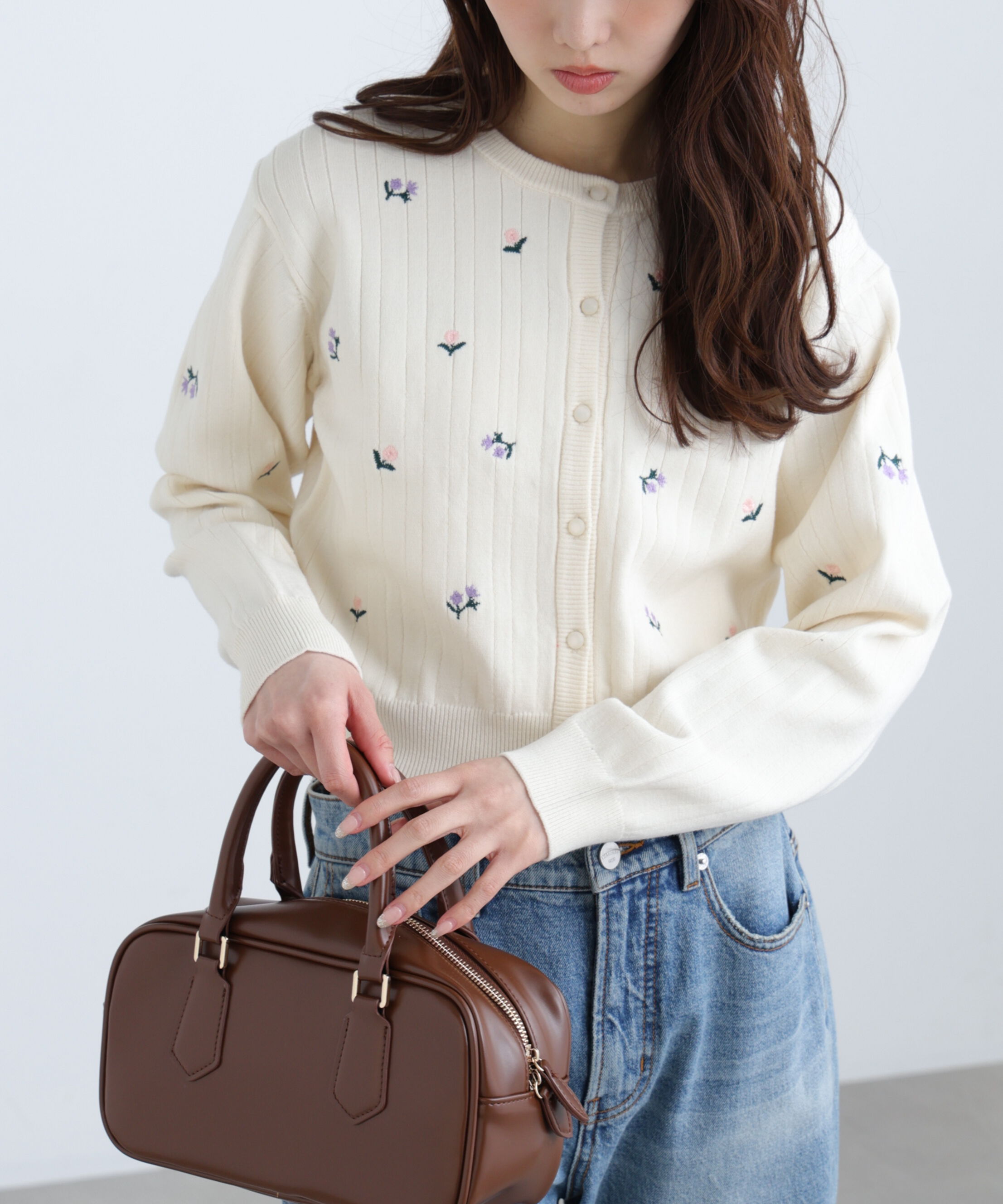  「フラワー刺繍針抜きニットカーディガン」|ニット・セーター|
