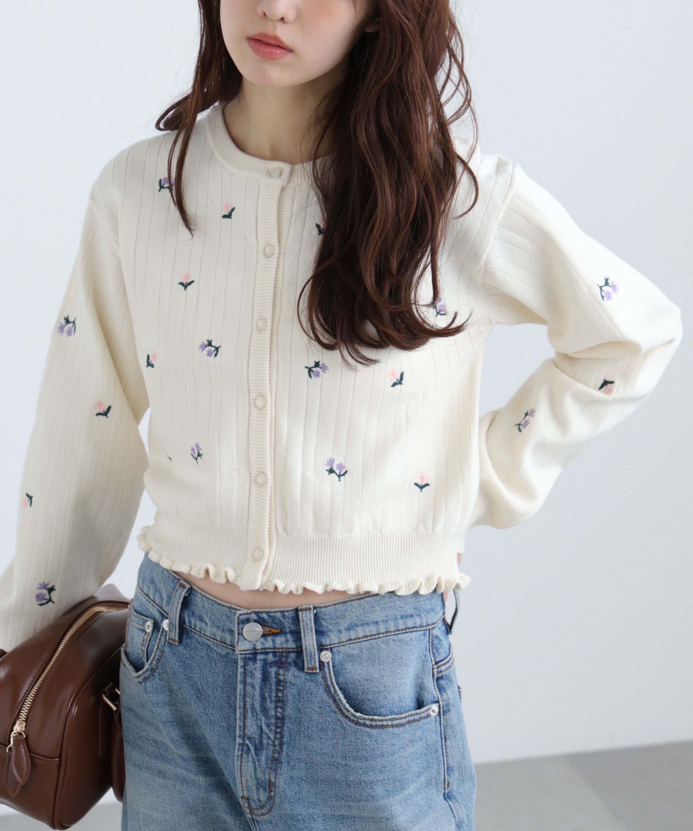  「フラワー刺繍針抜きニットカーディガン」|ニット・セーター|