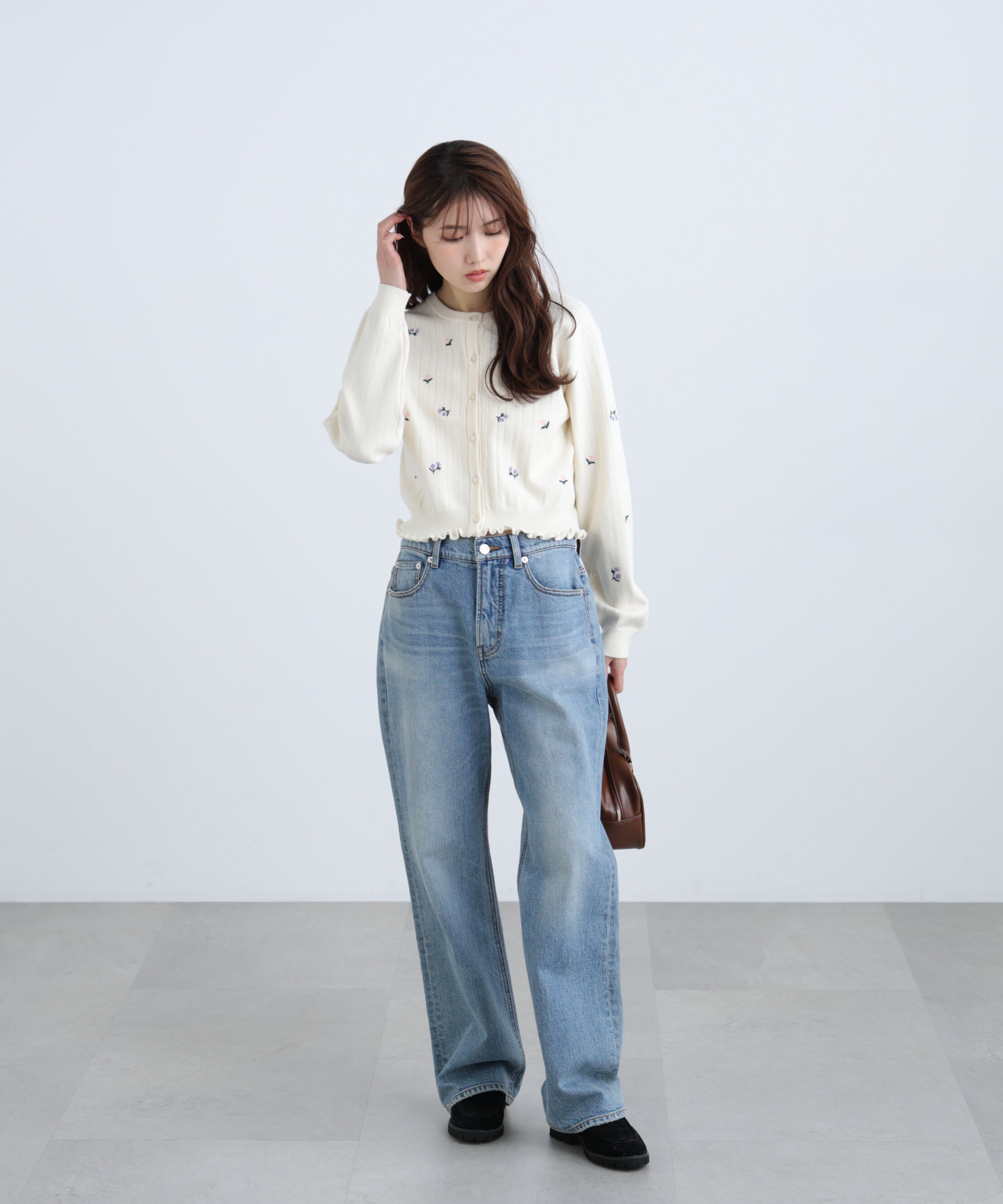  「フラワー刺繍針抜きニットカーディガン」|ニット・セーター|