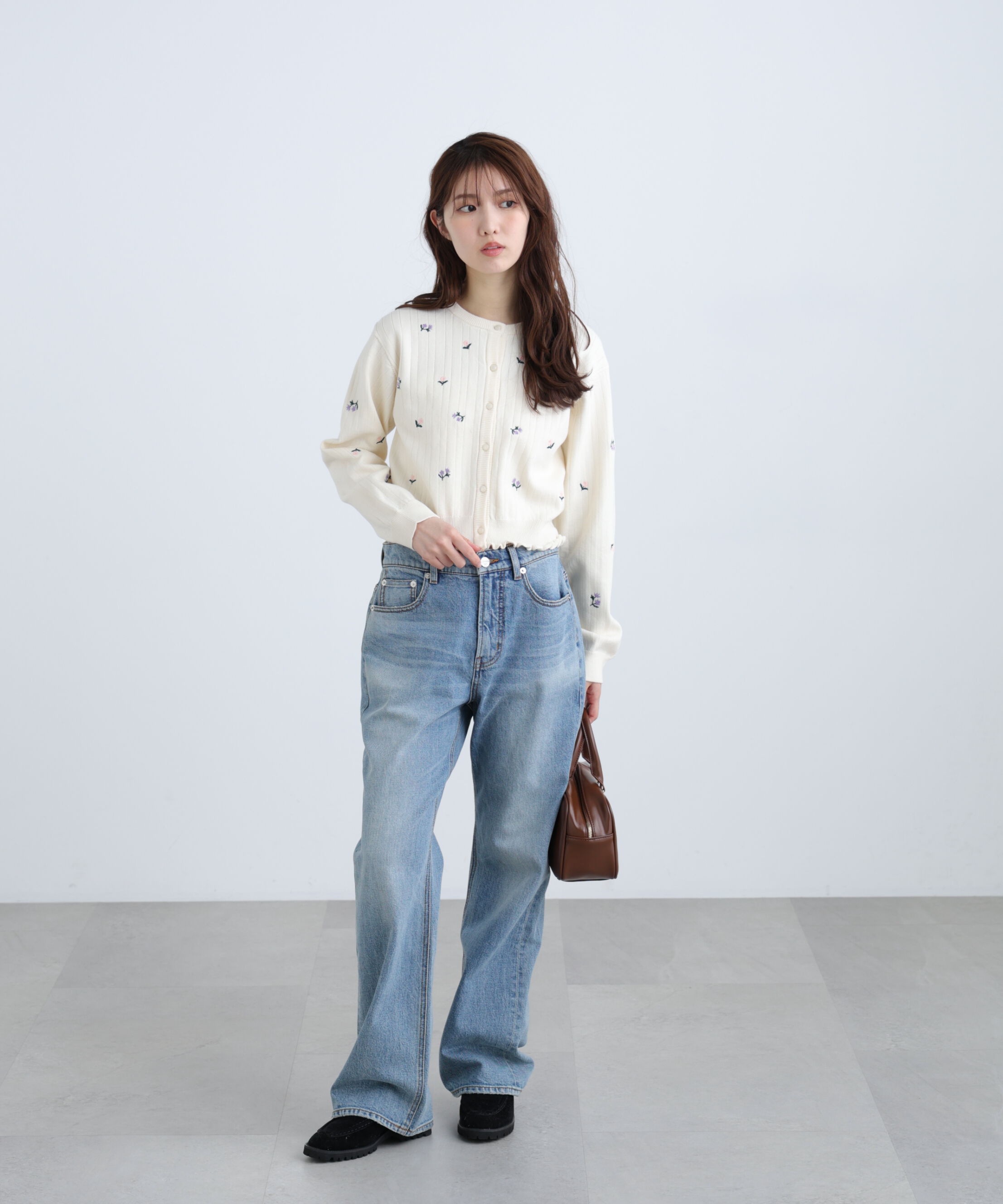  「フラワー刺繍針抜きニットカーディガン」|ニット・セーター|