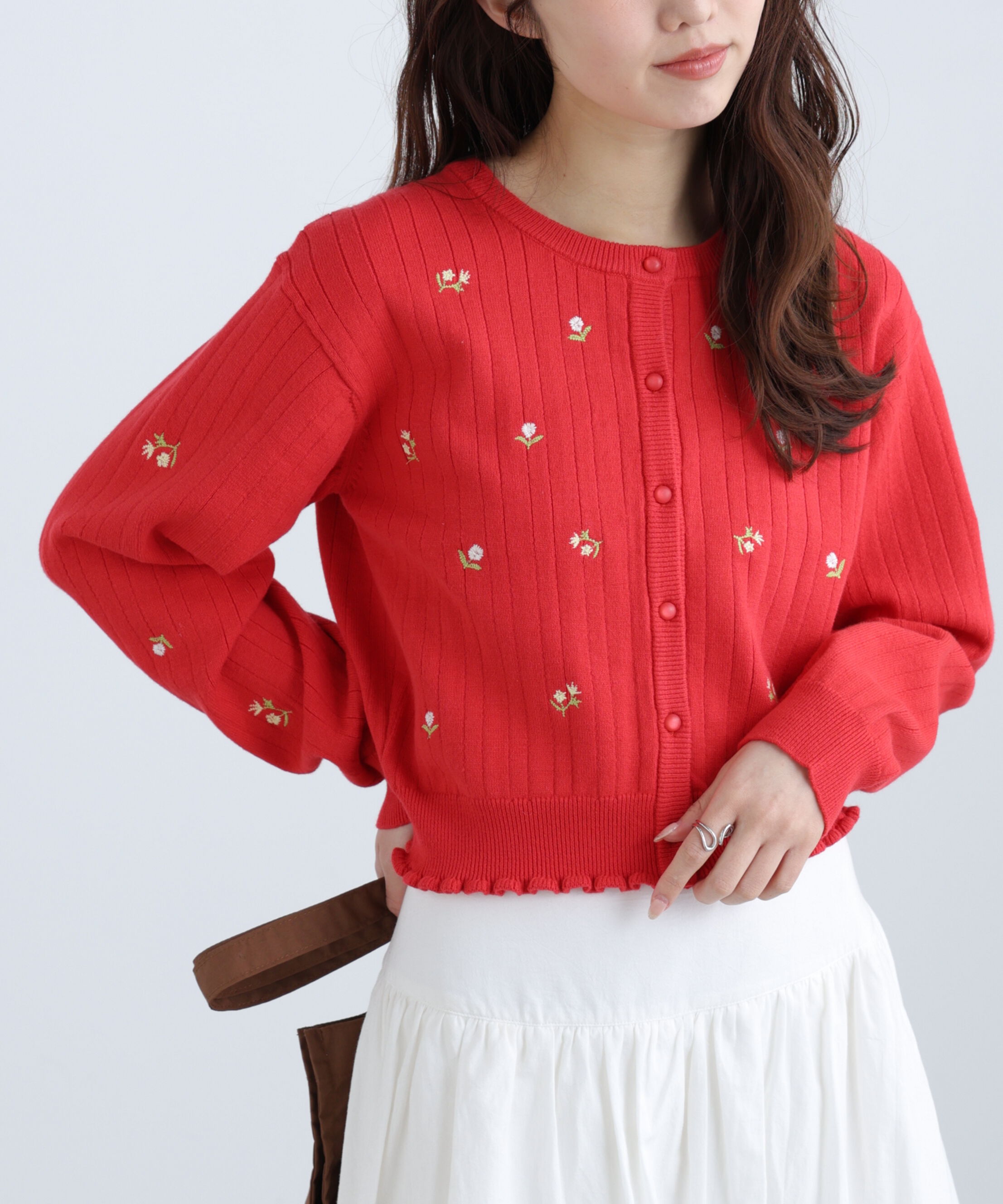  「フラワー刺繍針抜きニットカーディガン」|ニット・セーター|