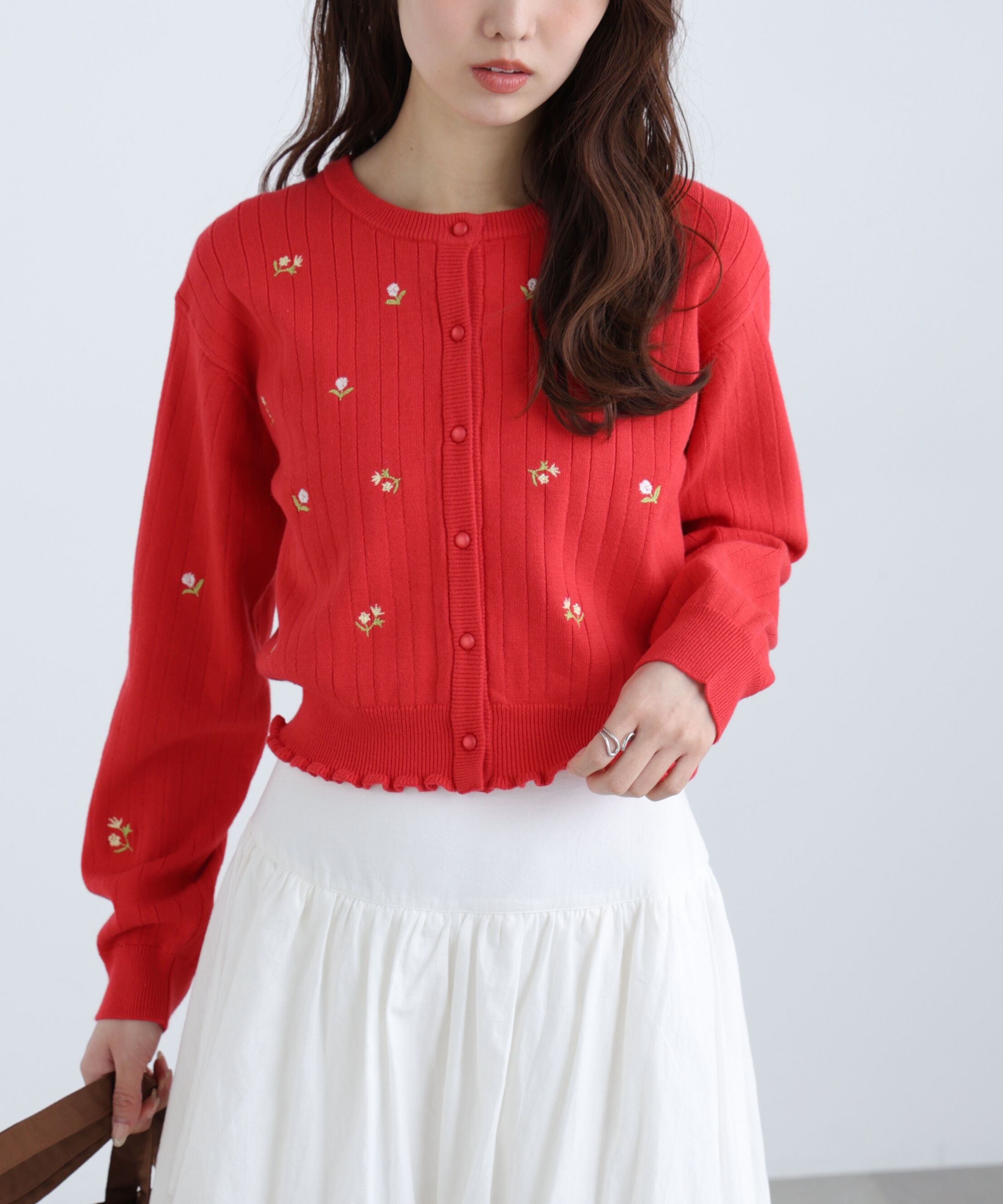  「フラワー刺繍針抜きニットカーディガン」|ニット・セーター|